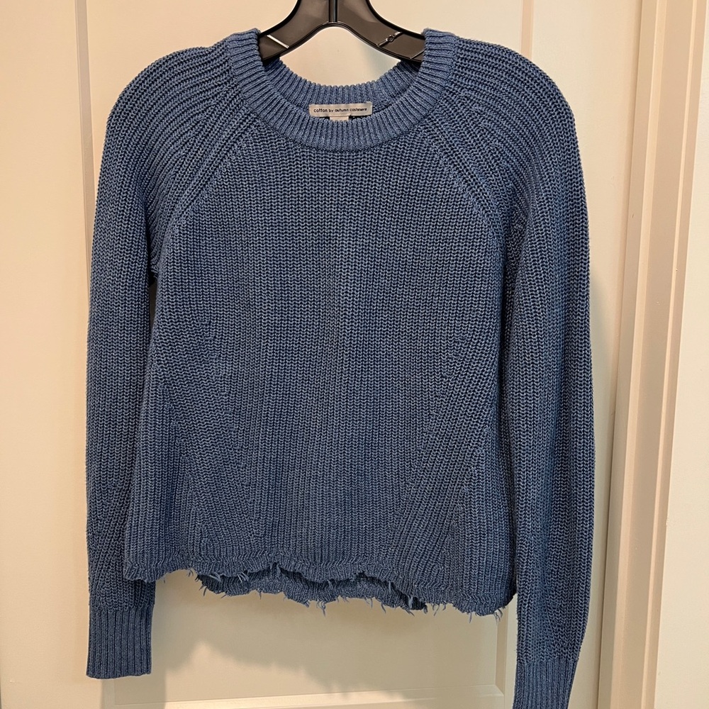 Autumn Cahmere distressed scallop shaker sweater in blue size Xs 100%cotton - Picture 7 of 10